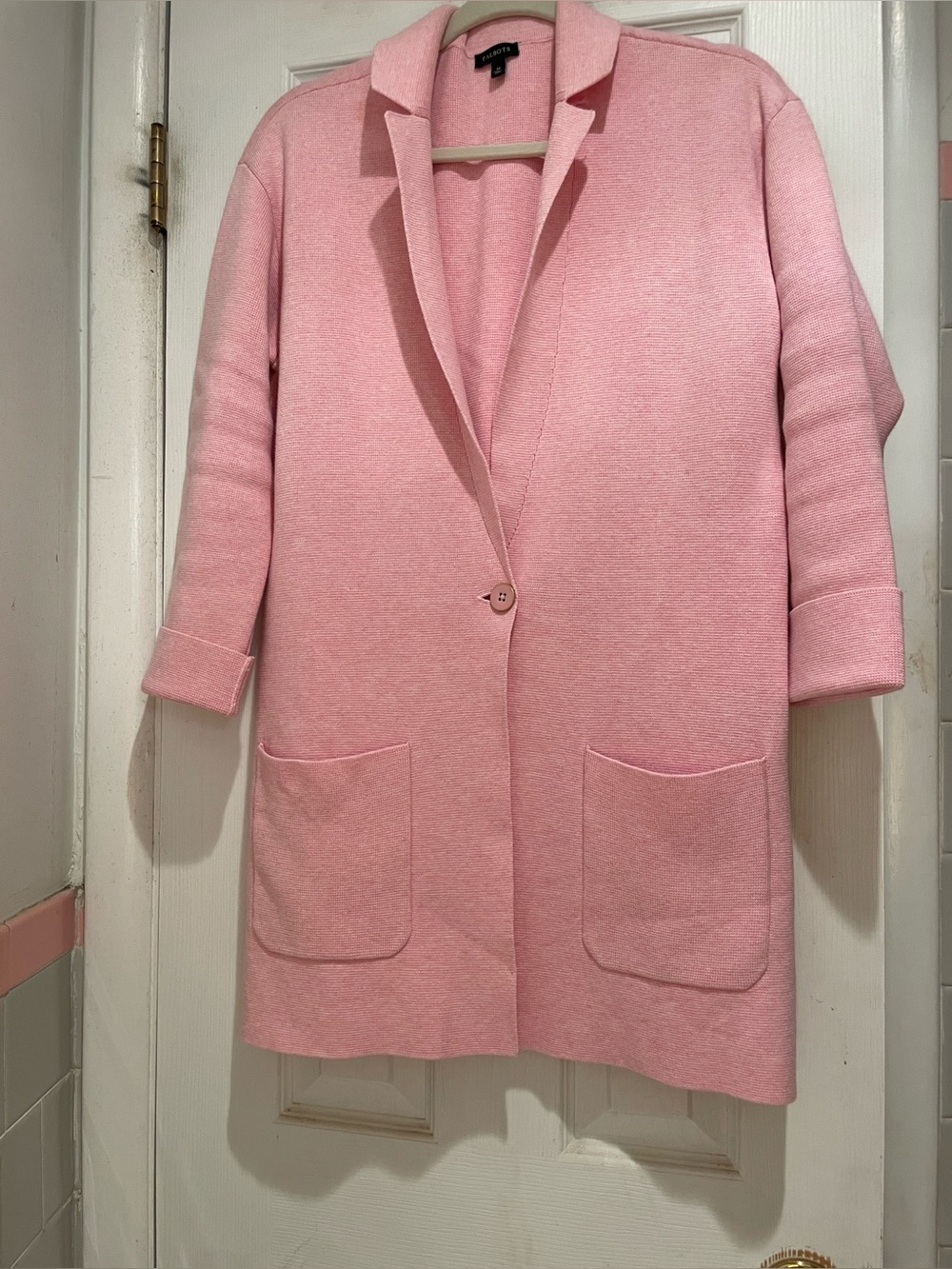 Talbots Light Pink Open-Front Knit Cardigan Blazer Jacket. M